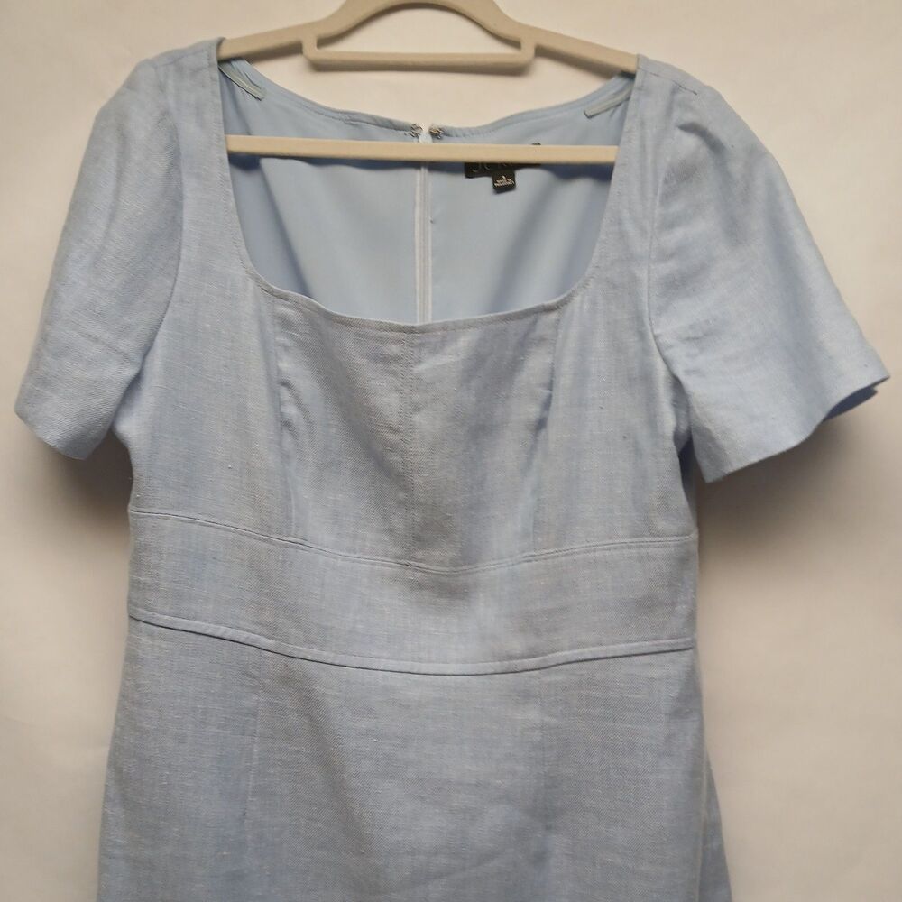 J.Crew Linen Blend Sheath Dress Blue Size 8 Square Neck Career Office Knee SP23 - Picture 4 of 10
